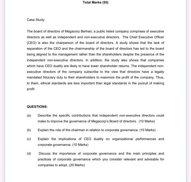 Please solve question (c) only Case Study: The