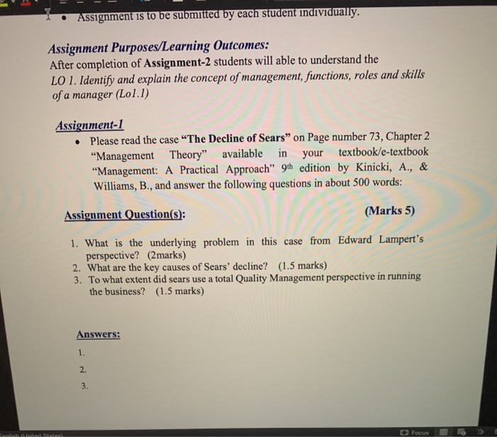 Assignment is to be submitted by each student