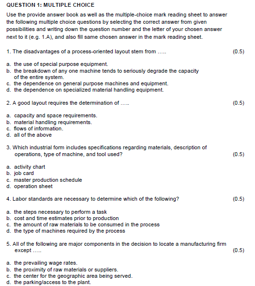 QUESTION 1: MULTIPLE CHOICE Use the provide
