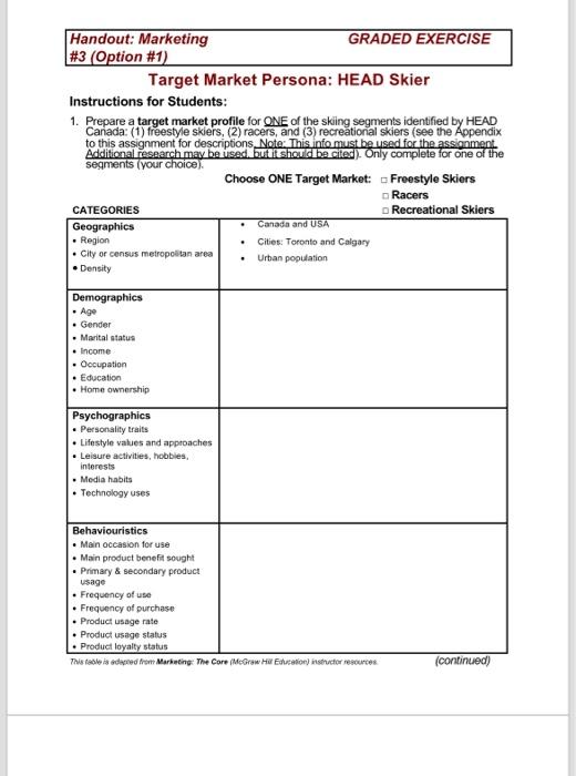 Handout: Marketing GRADED EXERCISE #3 (Option #1)