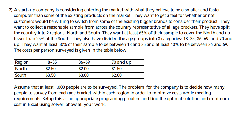 urgent please solve using excel 2) A start-up