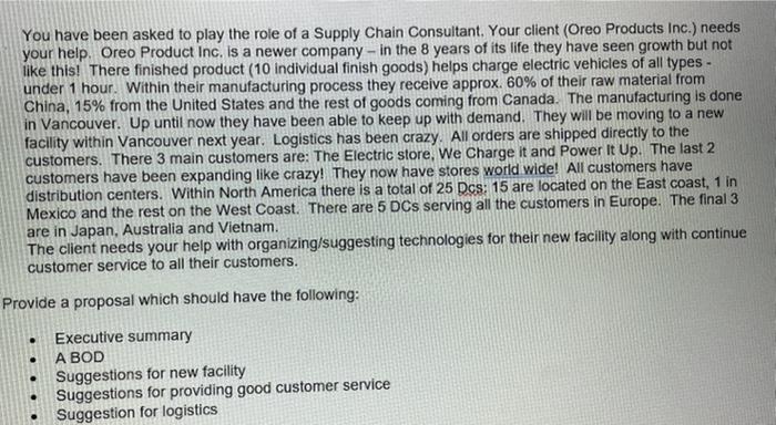 You have been asked to play the role of a Supply