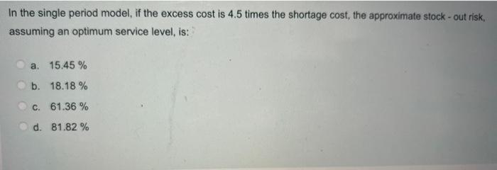 In the single period model, if the excess cost is