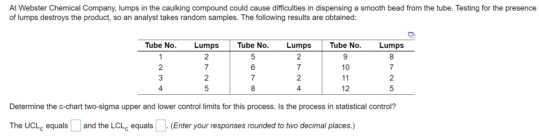 At Webster Chemical Company, lumps in the