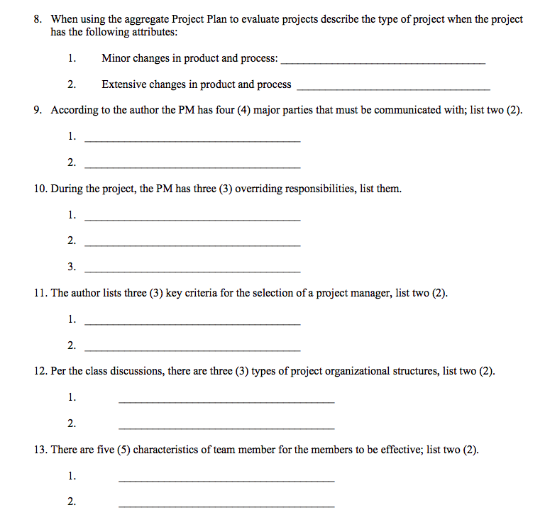 8. When using the aggregate Project Plan to