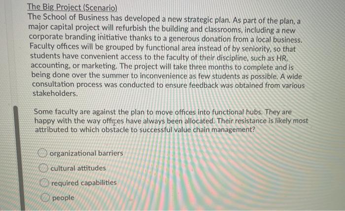 The Big Project (Scenario) The School of Business