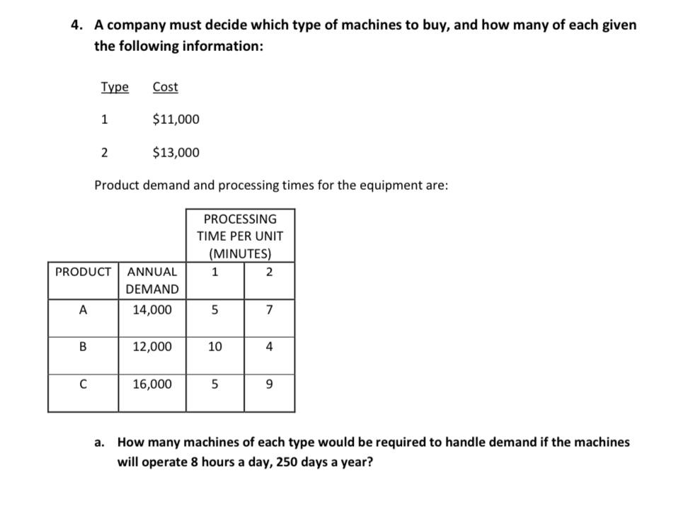 4. A company must decide which type of machines
