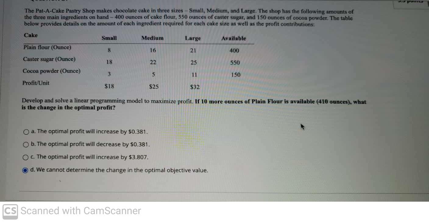 QUESTION 22 3.3 p The Pat-A-Cake Pastry Shop