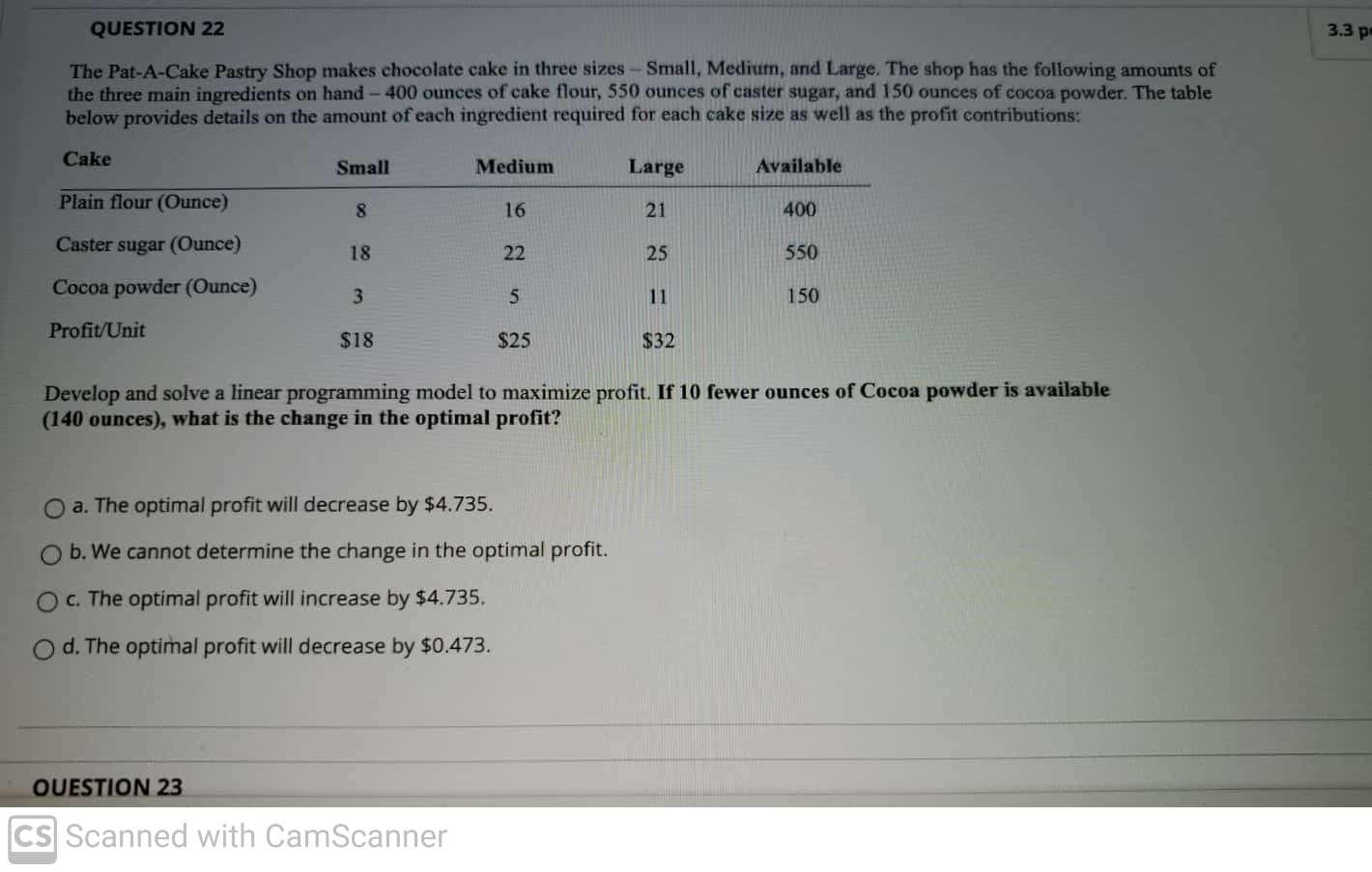 QUESTION 22 3.3 p The Pat-A-Cake Pastry Shop