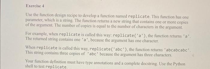 python Use the function design recipe to develop