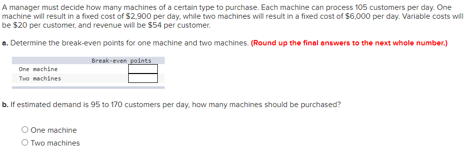 A manager must decide how many machines of a