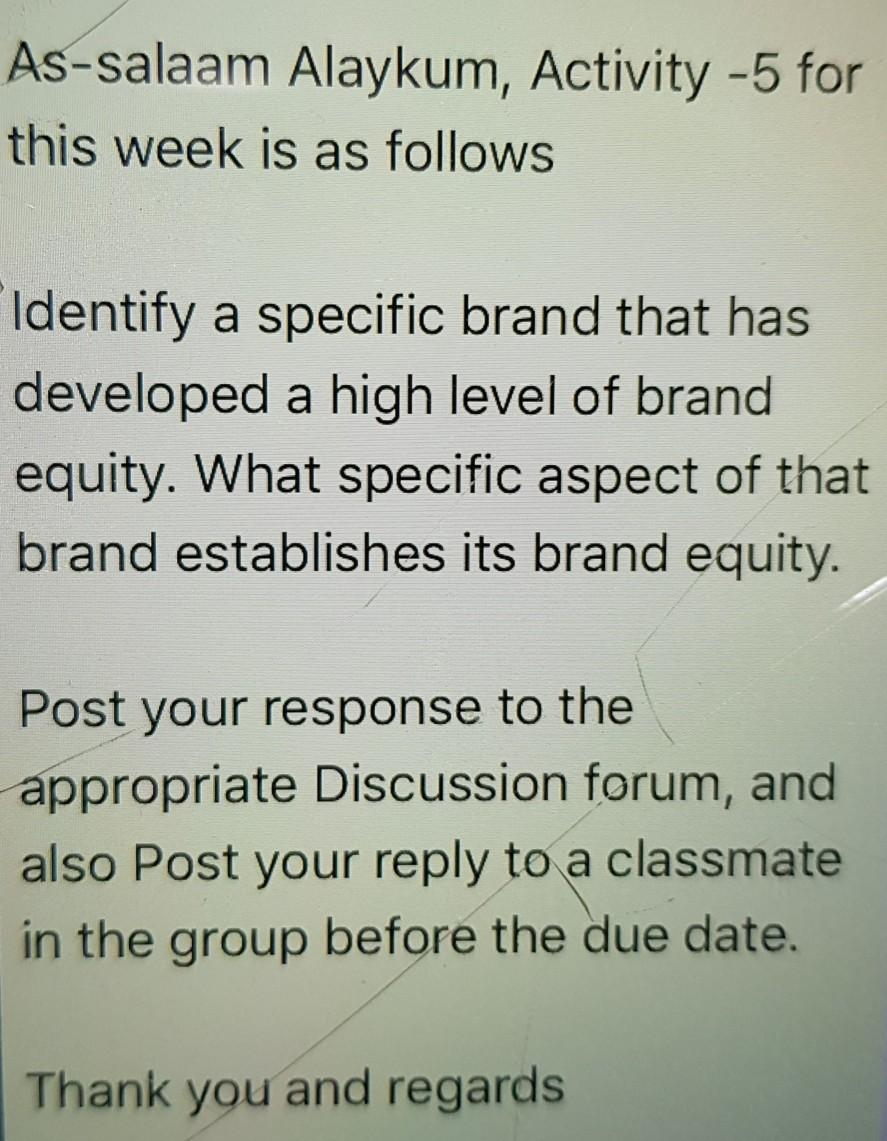 As-salaam Alaykum, Activity -5 for this week is