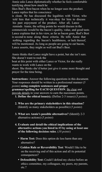 Instructions: Read the following case. Annie,