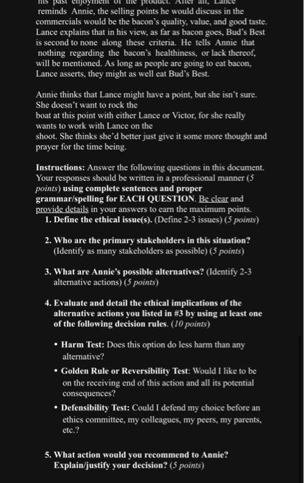 Instructions: Read the following case. Annie,