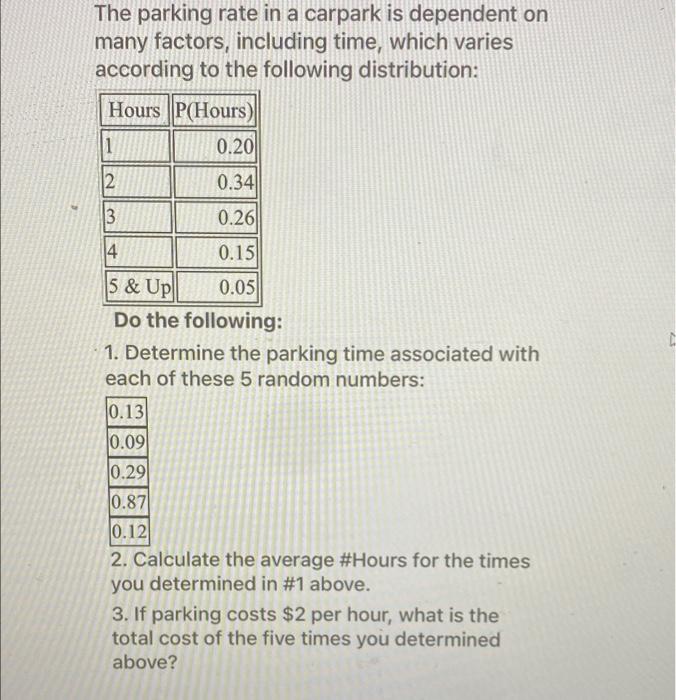The parking rate in a carpark is dependent on
