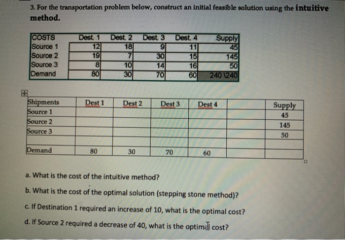 3. For the transportation problem below,