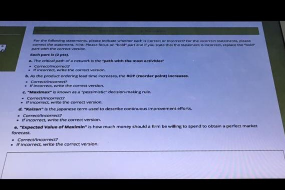 For the following statements please indicate