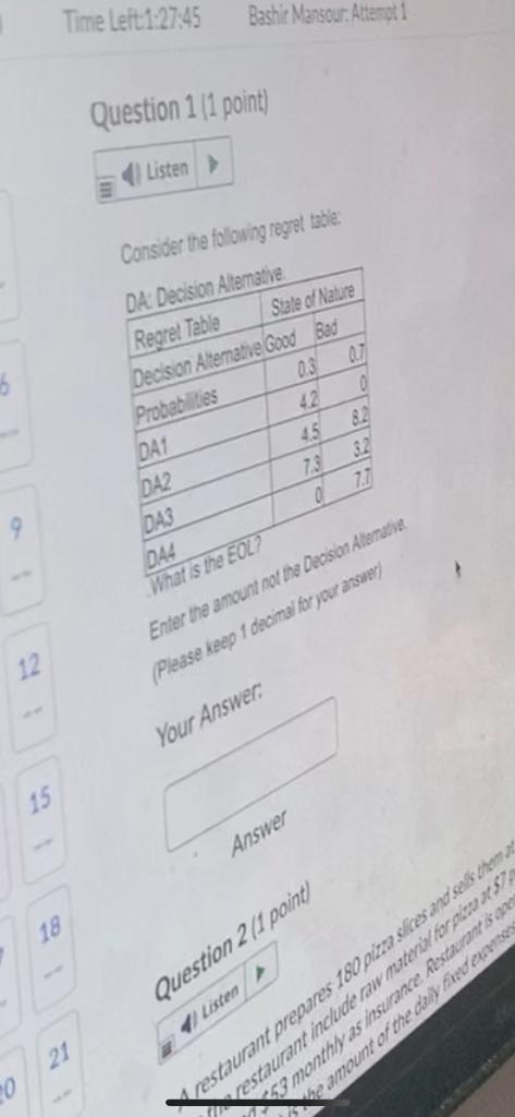 Time Left1:27:45 Bashir Mansour: Attemot 1
