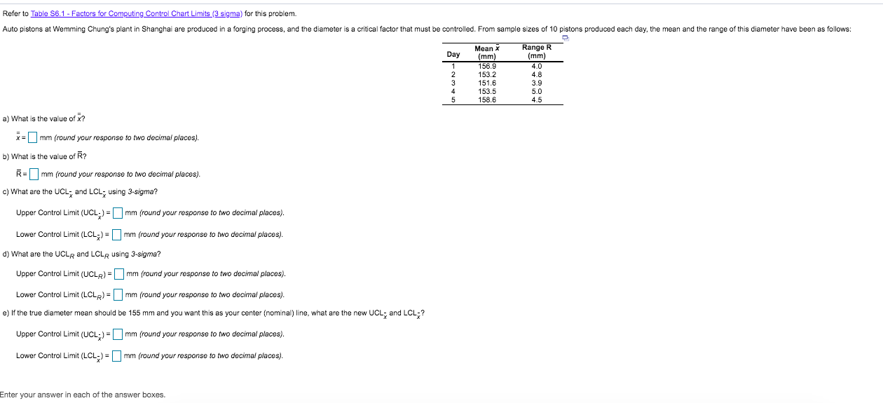 Refer to Table 56.1 - Factors for Computing