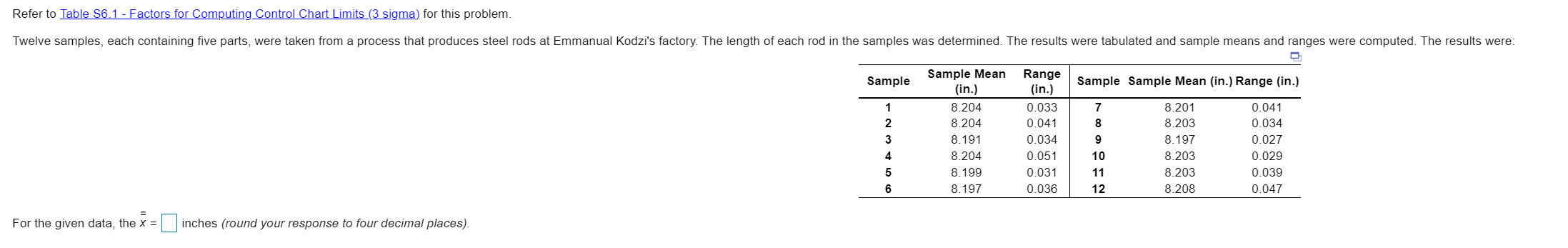 Refer to Table 56.1 - Factors for Computing