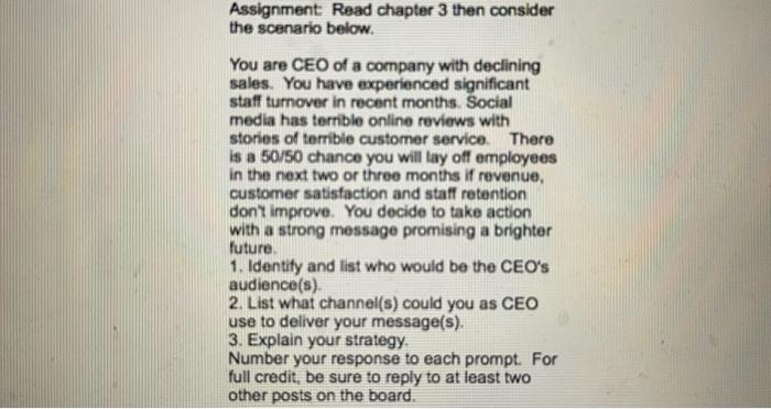 Assignment Read chapter 3 then consider the