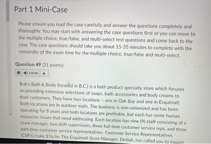 Please ensure you read the case carefully and