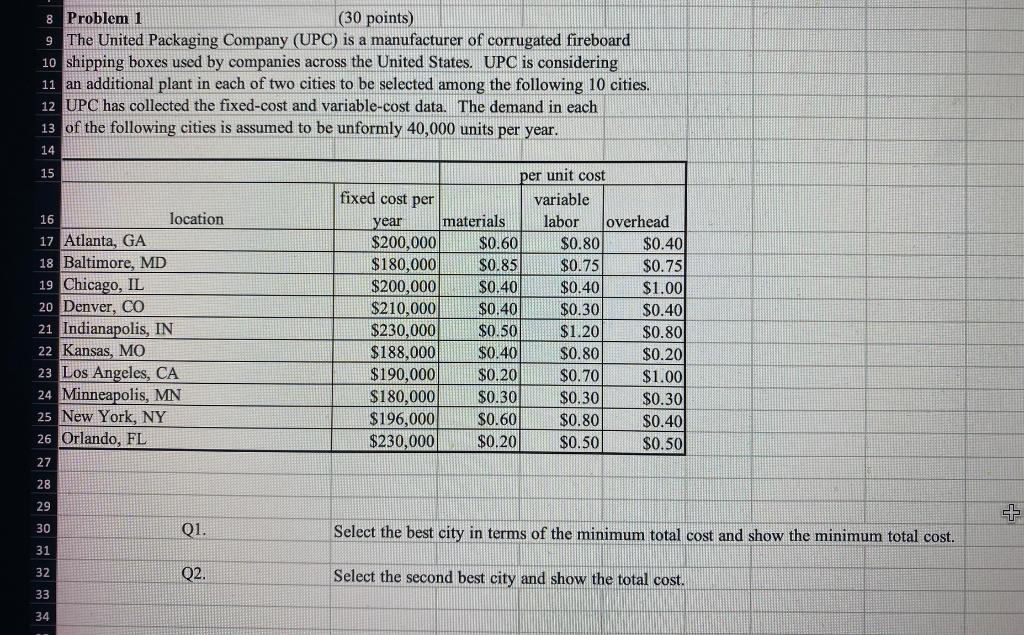 8 Problem 1 (30 points) 9 The United Packaging