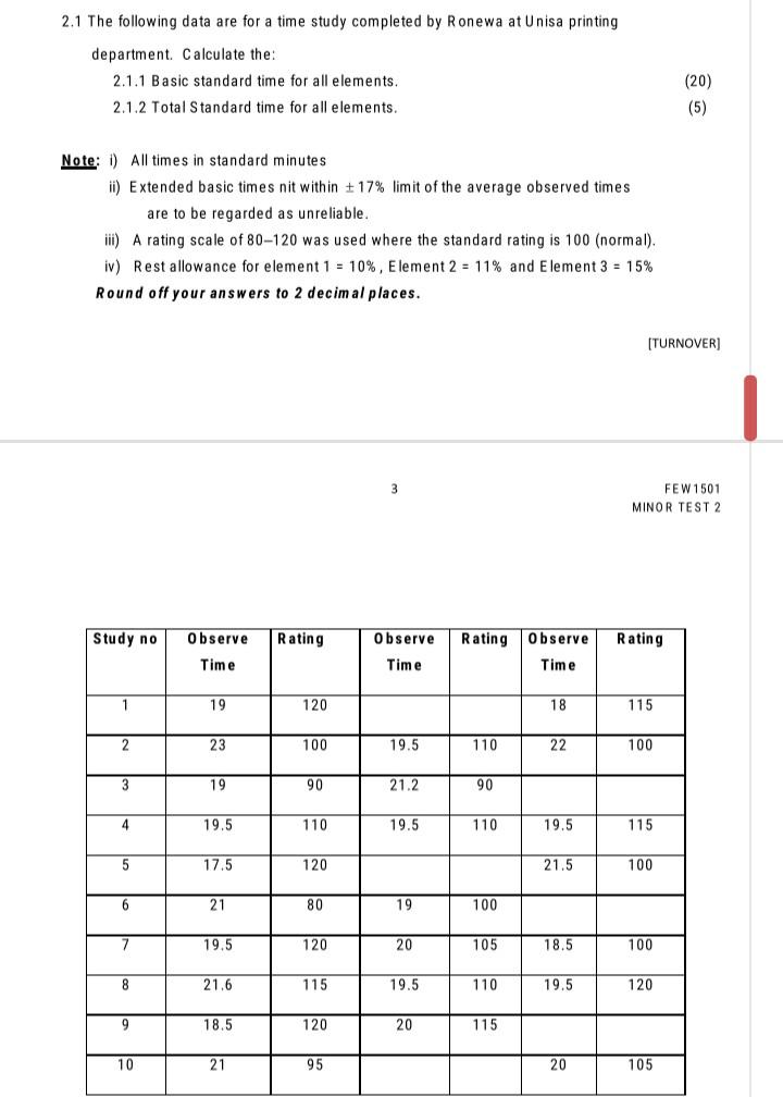 please answer 2.1.1 and 2.1.2 2.1 The following