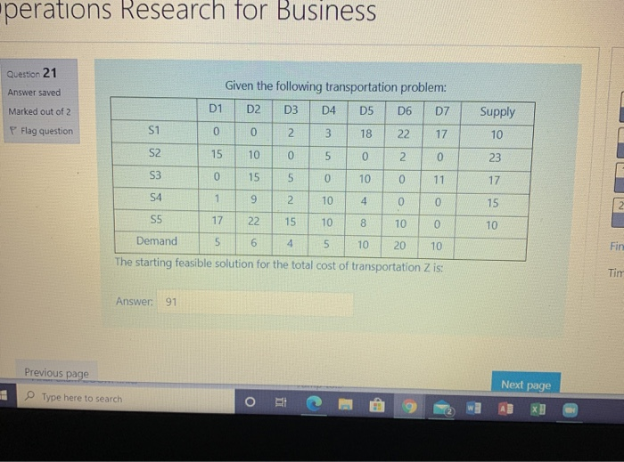 perations Research for Business Question 21