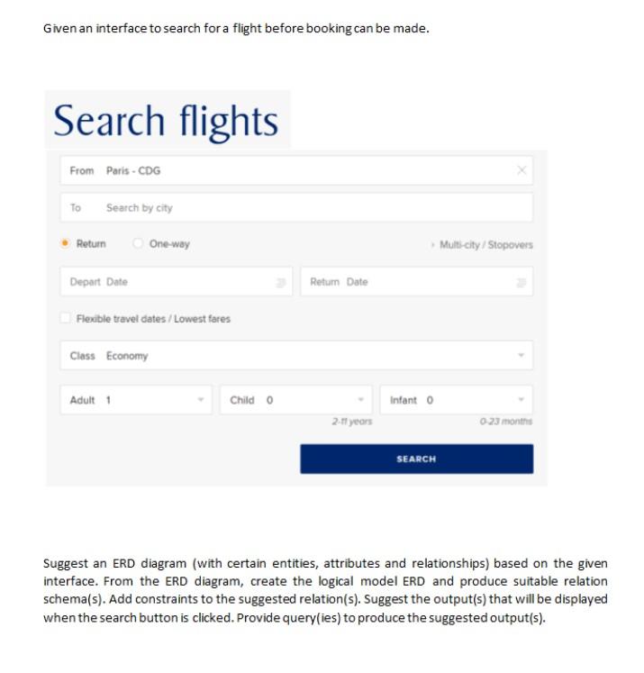 Given an interface to search for a flight before