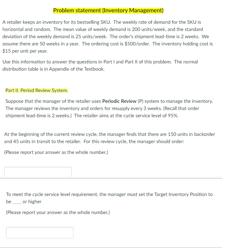 Problem statement (Inventory Management) A