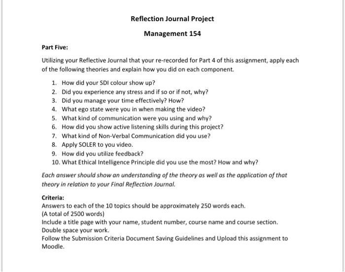 Reflection Journal Project Management 154 Part