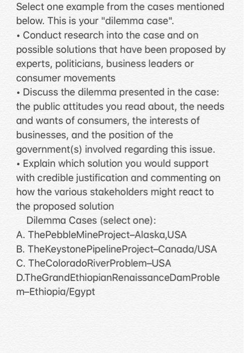 Select one example from the cases mentioned