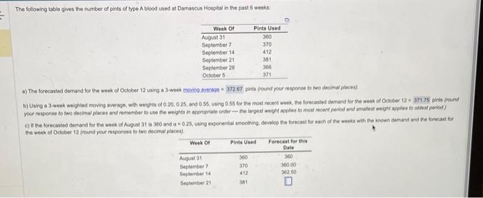 need help with Question C The foliowing table