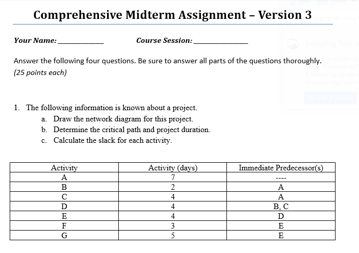 Comprehensive Midterm Assignment - Version 3 Your