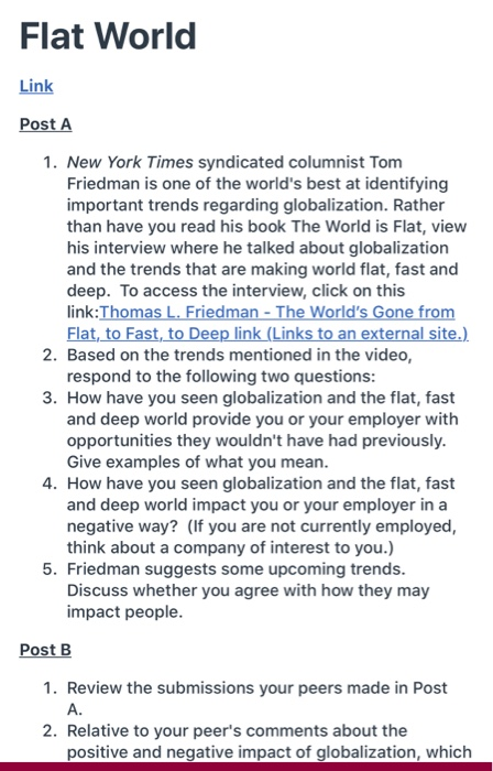 Flat World Link Post A 1. New York Times