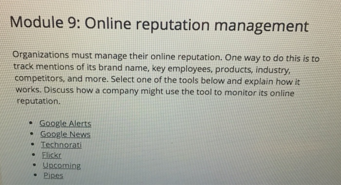 Module 9: Online reputation management