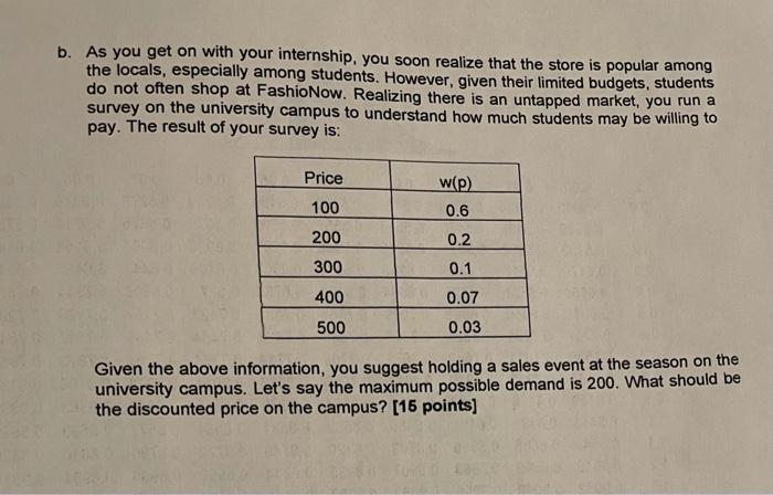 3. You just arrived at your summer job-pricing