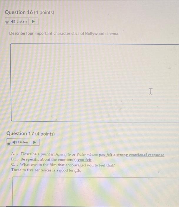 Question 16 (4 points) Listen Describe four