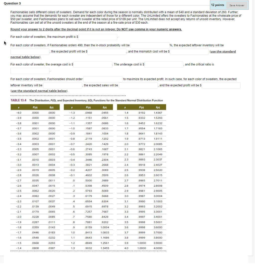 Question 3 12 points Save Answer Fashionables