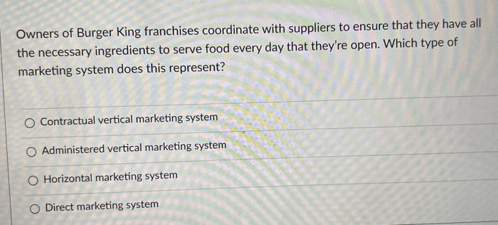 Owners of Burger King franchises coordinate with