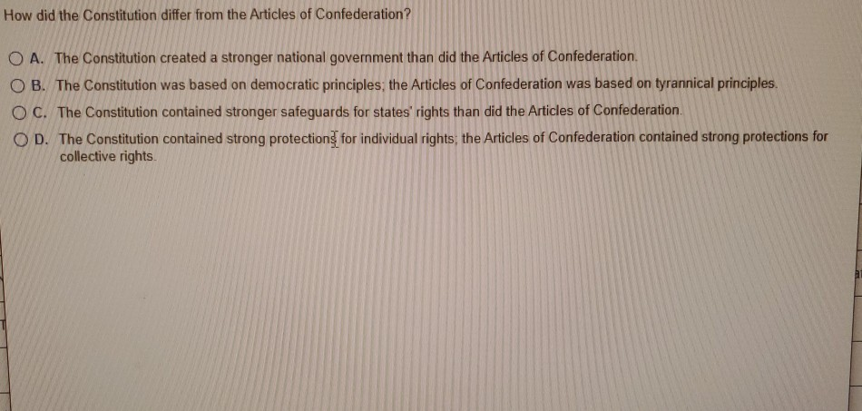 How did the Constitution differ from the Articles