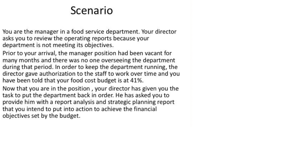 Scenario You are the manager in a food service