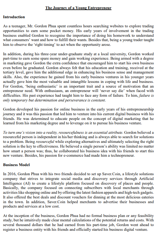 (c) As the CEO of a company, Gordon Phua needs to