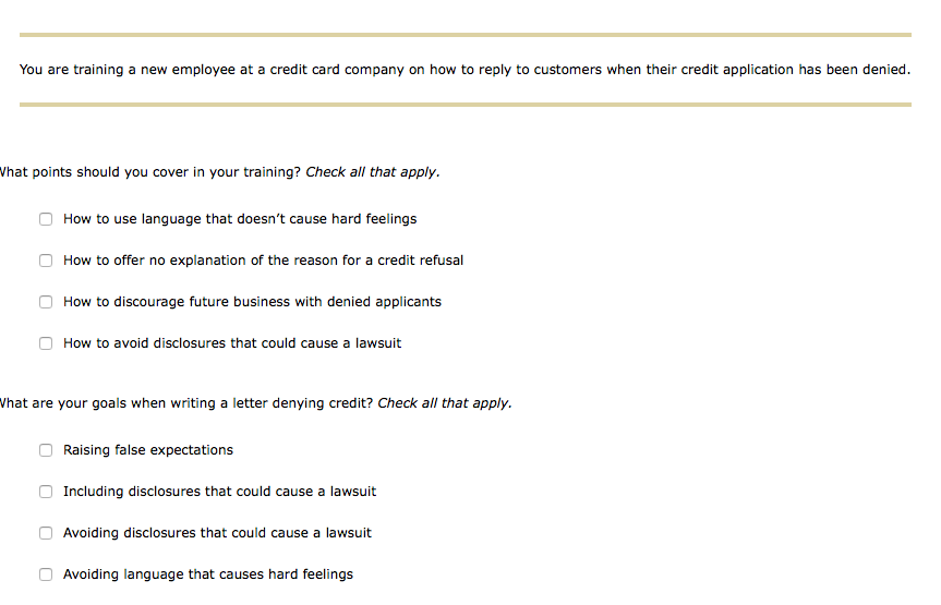 You are training a new employee at a credit card