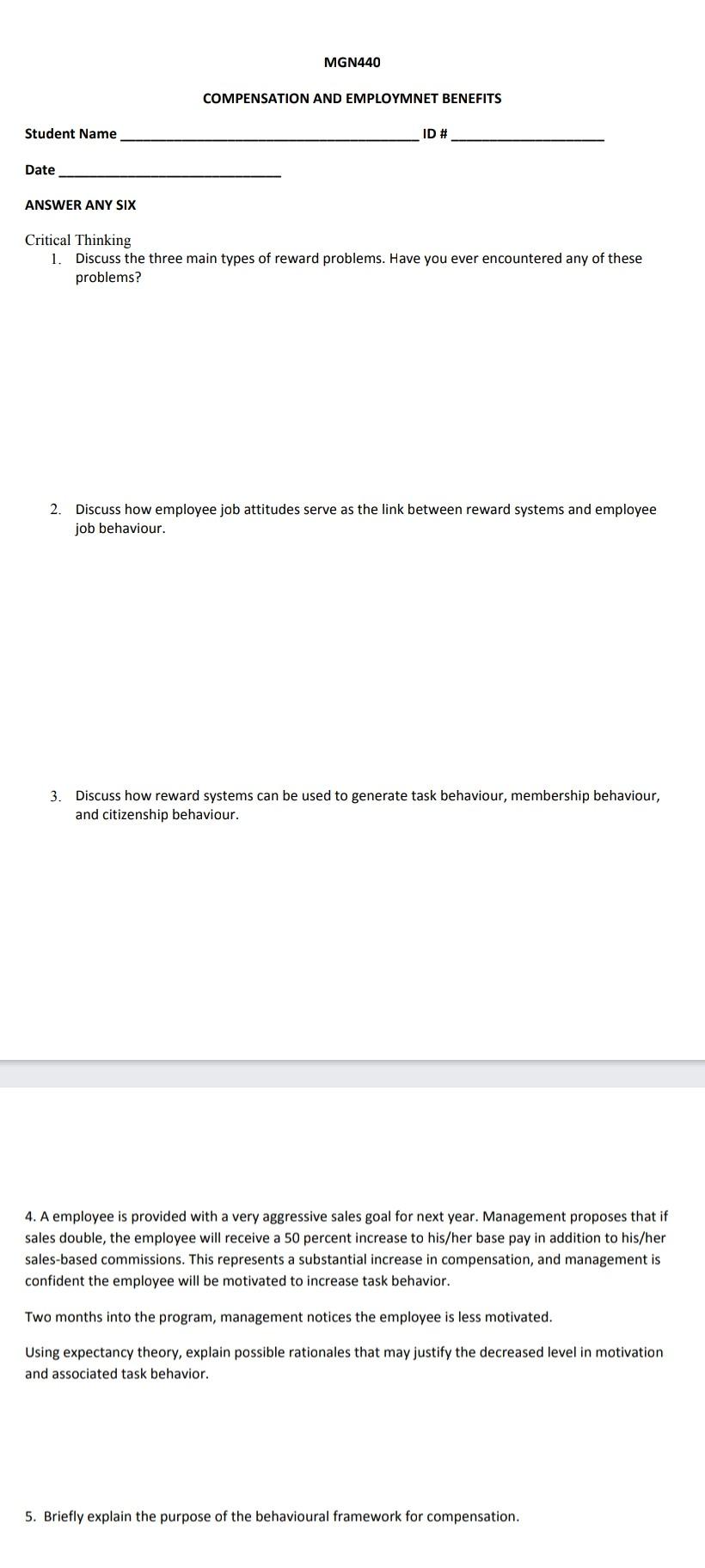 MGN440 COMPENSATION AND EMPLOYMNET BENEFITS