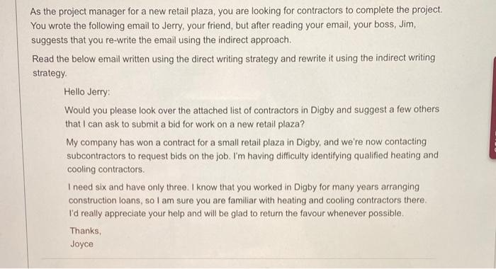 As the project manager for a new retail plaza,