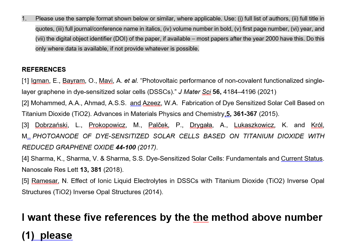 1. Please use the sample format shown below or