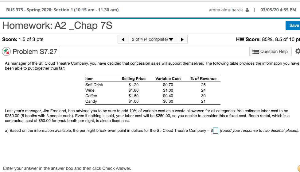 B) Based on the given information, the per night