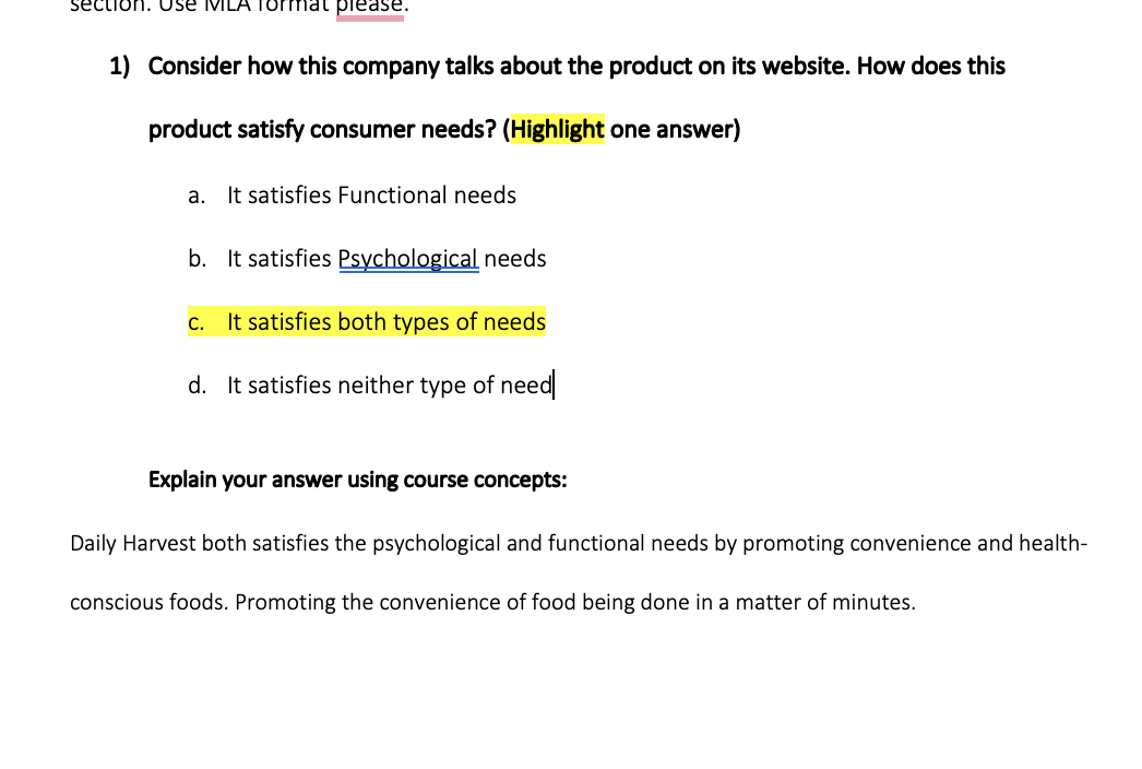 section. Use MLA format please. 1) Consider how